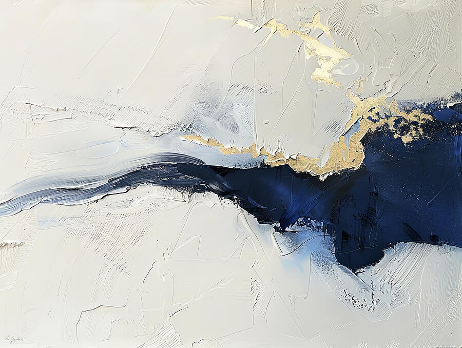 Navy Blue, White and Gold  Painting by Lourry Legarde
