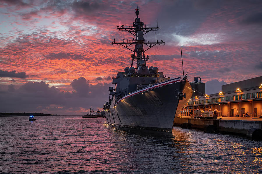 Navy Destroyer Before Dawn Photograph by Bradford Martin