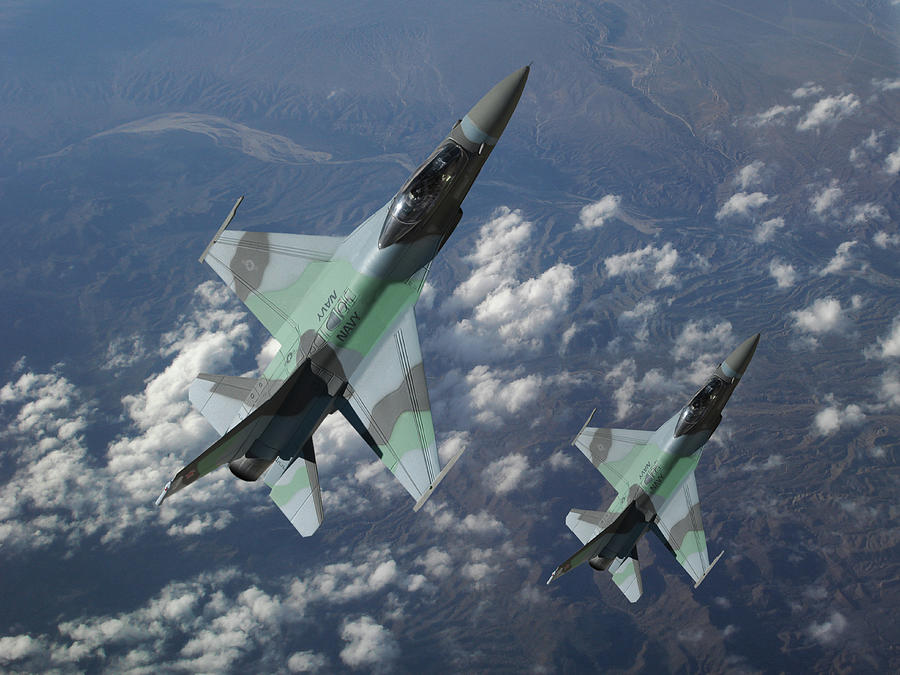 Navy F-16N Aggressor Jets Digital Art by Erik Simonsen