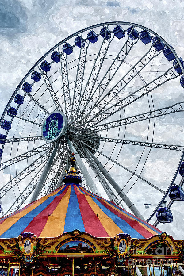 Navy Pier Ferris Wheel Mixed Media by Jennifer White