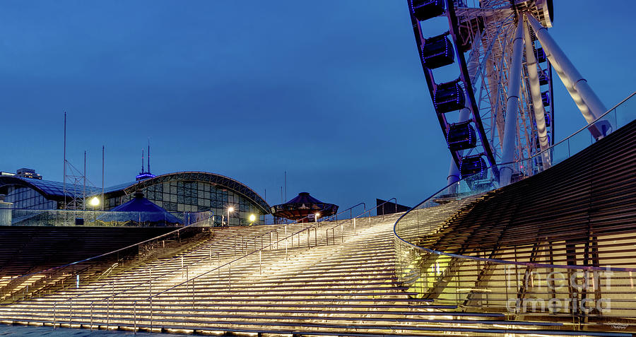 Navy Pier Stairs At Night Photograph by Jennifer White