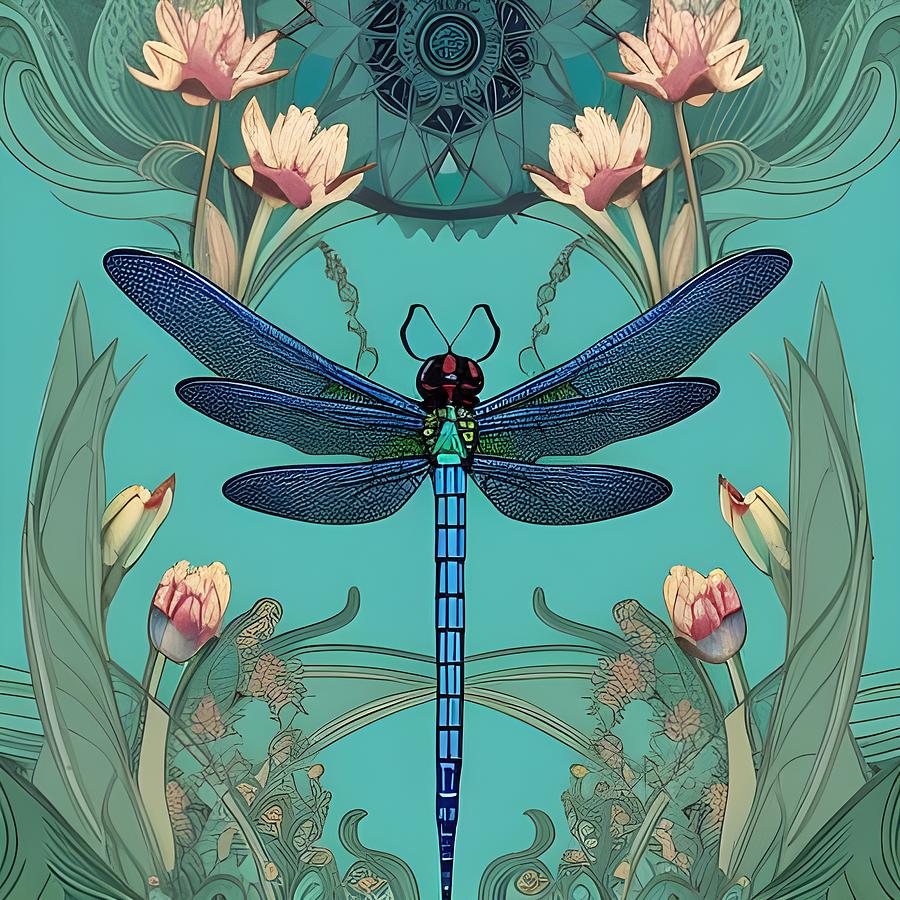 Navy Splendor Dragonfly Mixed Media by Lesa Fine