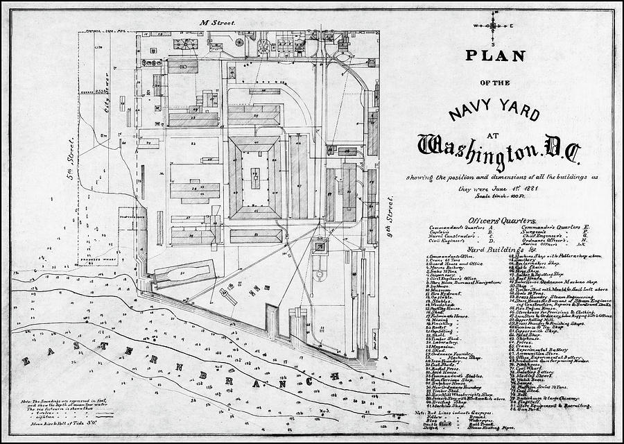 Vintage Photograph - Navy Yard Washington DC Vintage Map 1881 Black and White  by Carol Japp