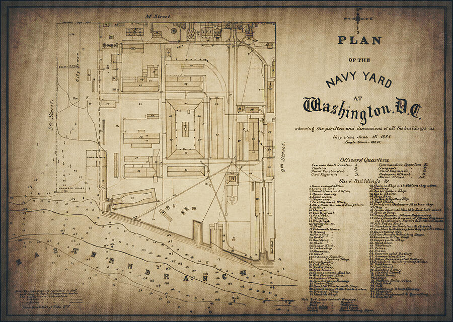 Navy Yard Washington DC Vintage Map 1881 Sepia Photograph by Carol Japp