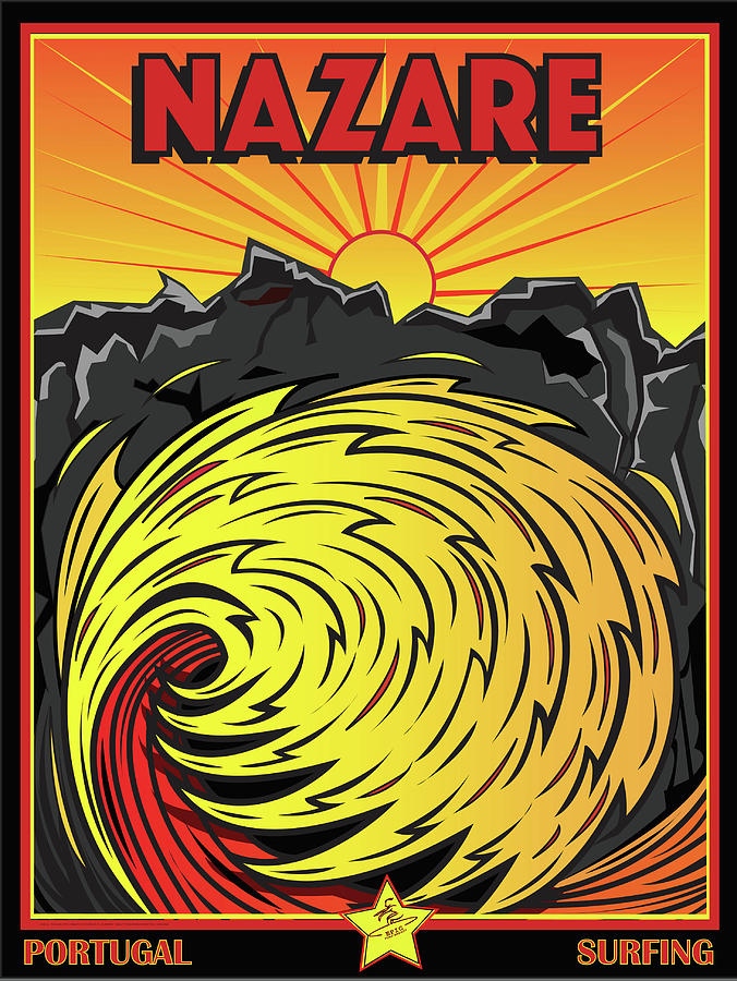 Nazare Portugal Big Wave Surfing Digital Art by Larry Butterworth