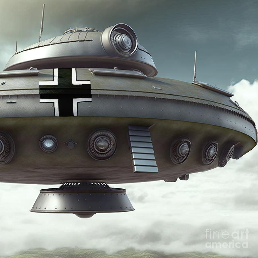 Nazi flying saucer of the German army Digital Art by Benny Marty