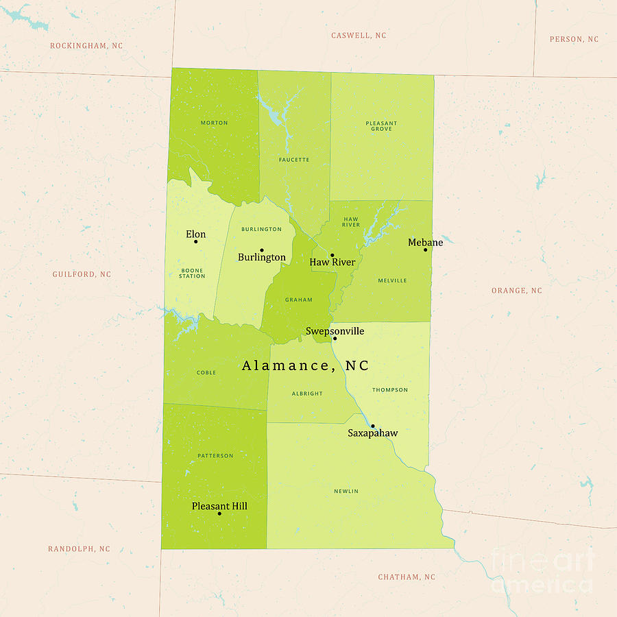 NC Alamance County Vector Map Green Digital Art by Frank Ramspott Pixels