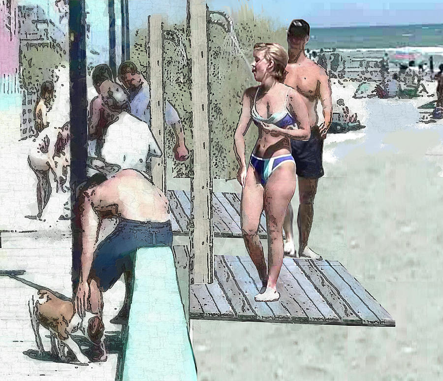 NC Beach Shore Beach Shower Original Multimedia Painting Painting by G Linsenmayer