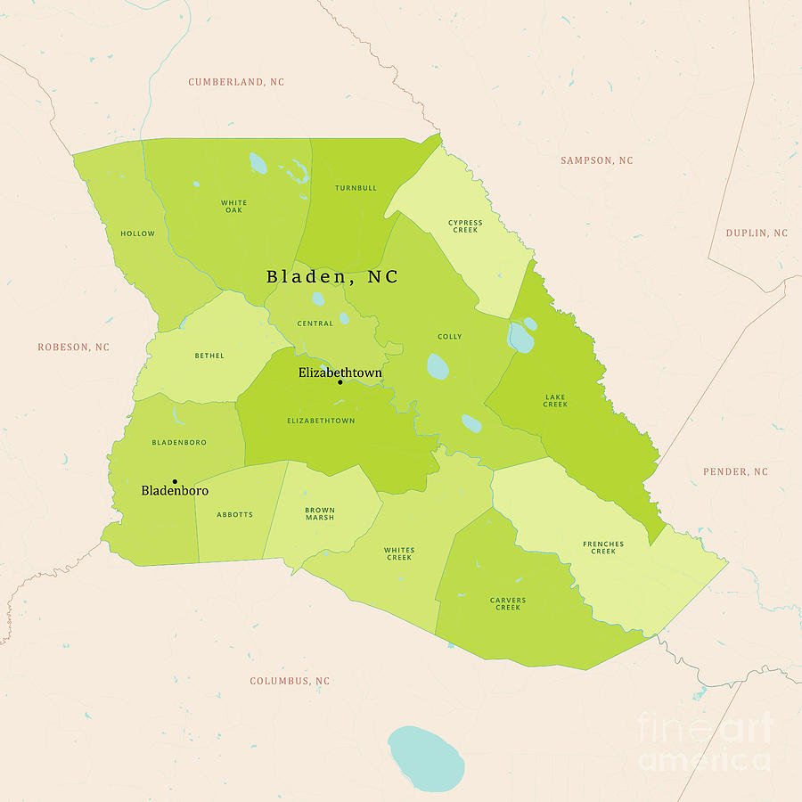 NC Bladen County Vector Map Green Digital Art by Frank Ramspott - Pixels