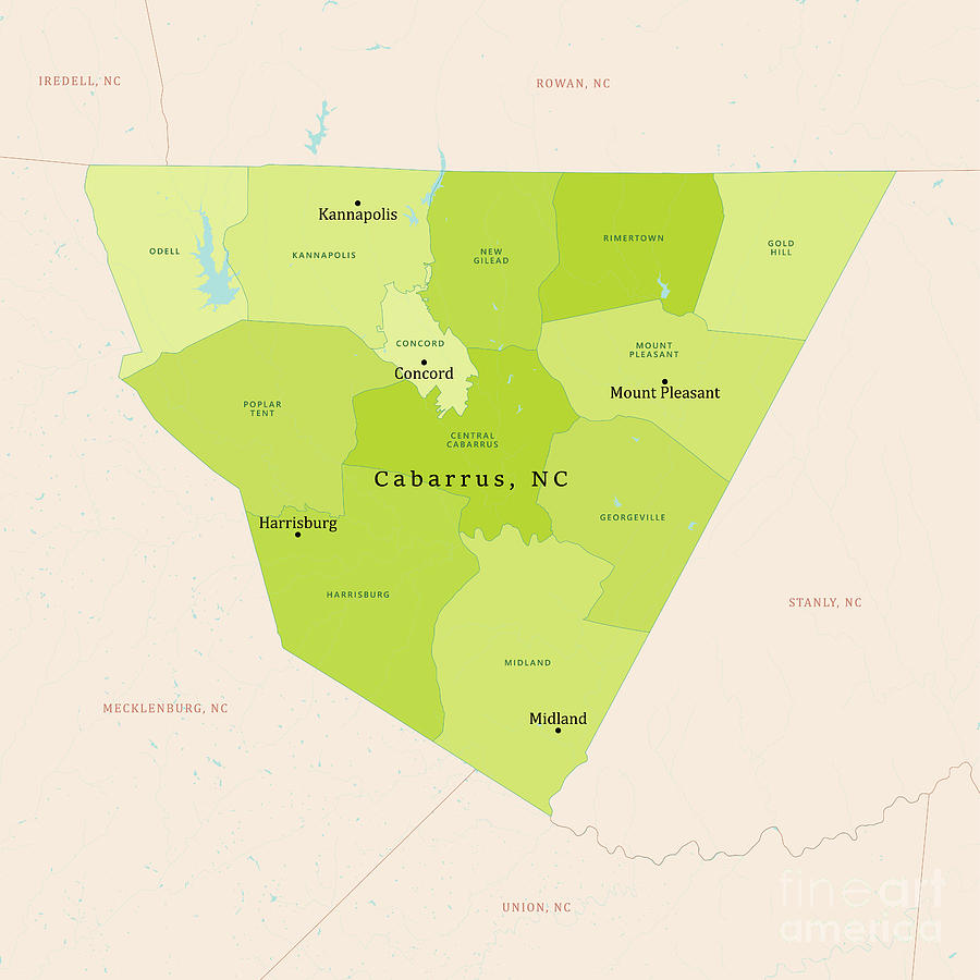 NC Cabarrus County Vector Map Green Digital Art by Frank Ramspott