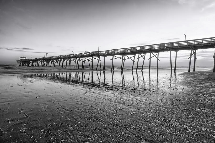 NC Fishing PIer in Black and White Photograph by Bob Decker