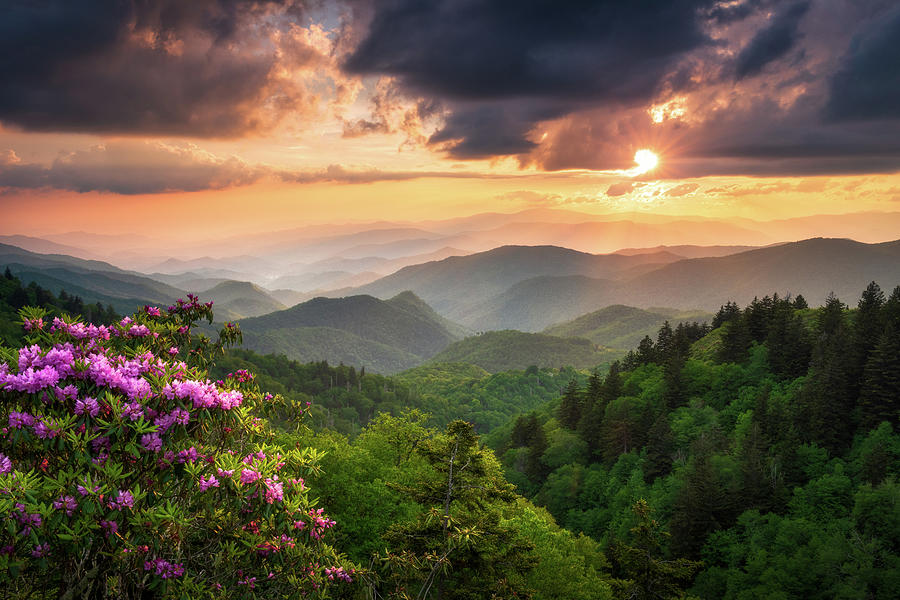 Mountain Photograph - NC Great Smoky Mountains Cherokee North Carolina Summer Sunset National Park Scenic Landscape by Dave Allen
