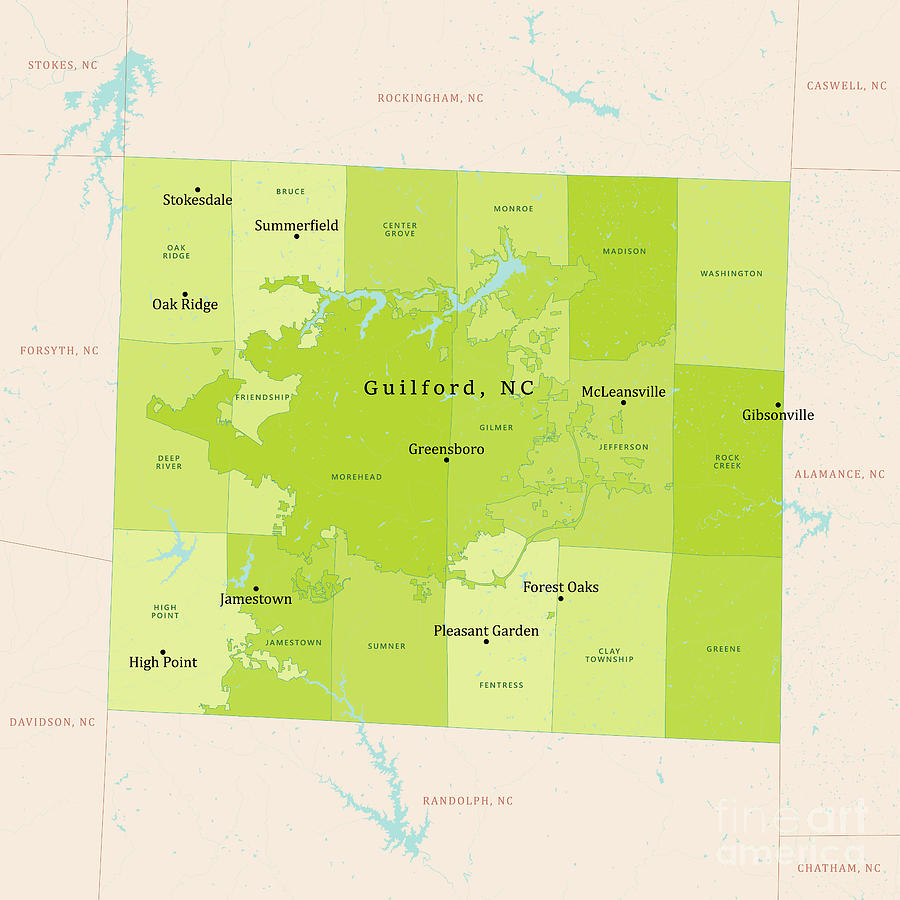 NC Guilford County Vector Map Green Digital Art by Frank Ramspott - Pixels