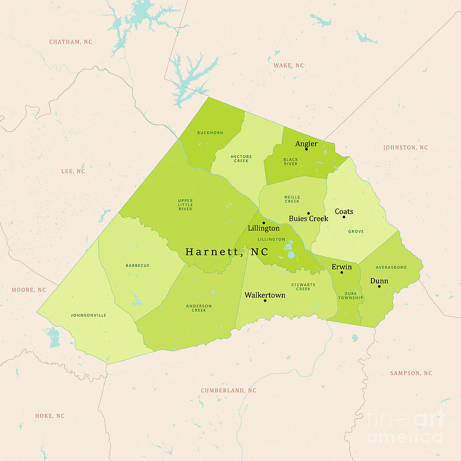 Map Digital Art - NC Harnett County Vector Map Green by Frank Ramspott