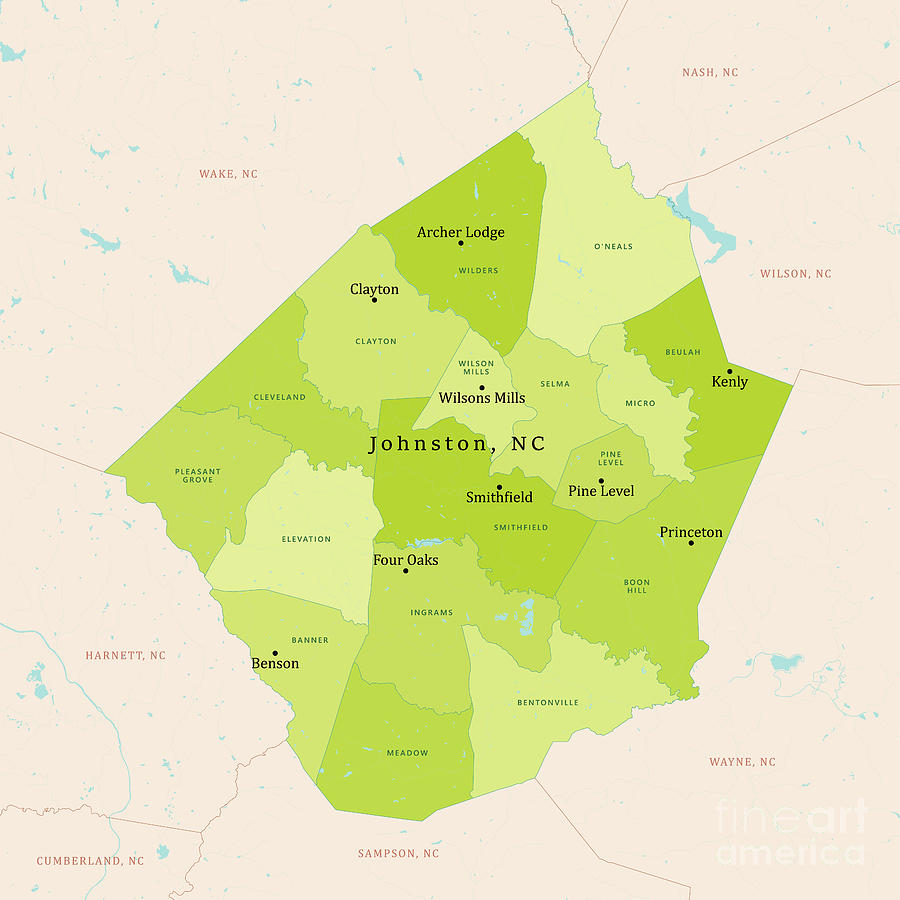 NC Johnston County Vector Map Green Digital Art by Frank Ramspott - Pixels