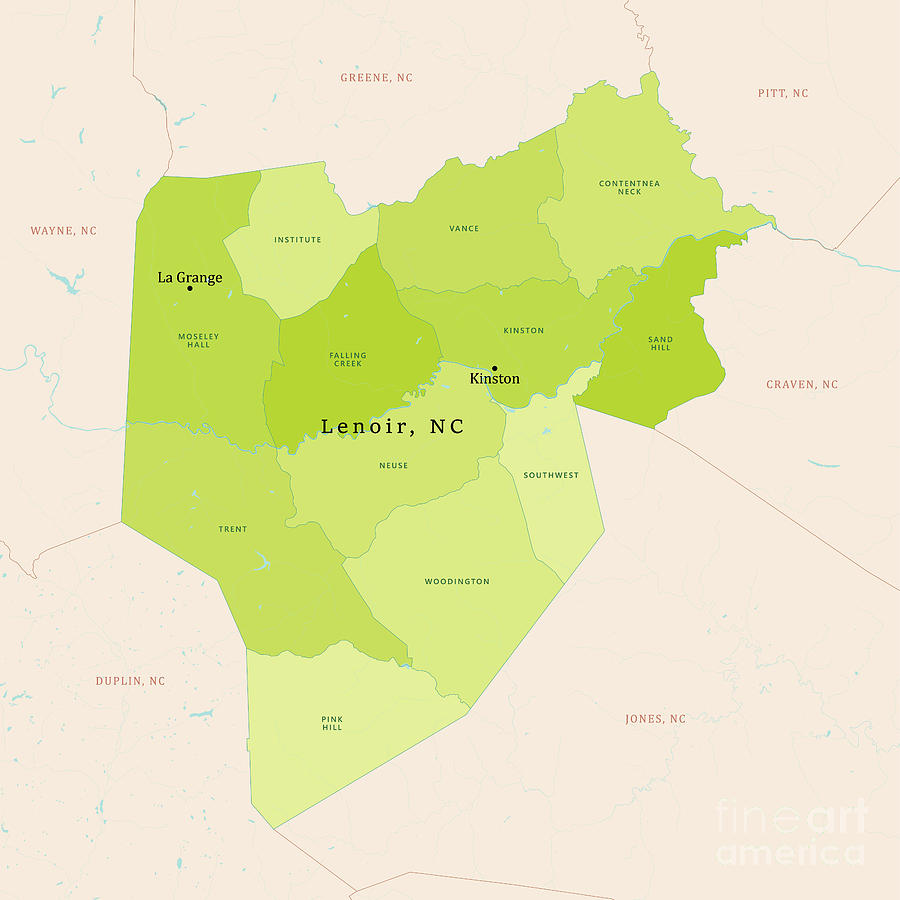 NC Lenoir County Vector Map Green Digital Art by Frank Ramspott - Pixels