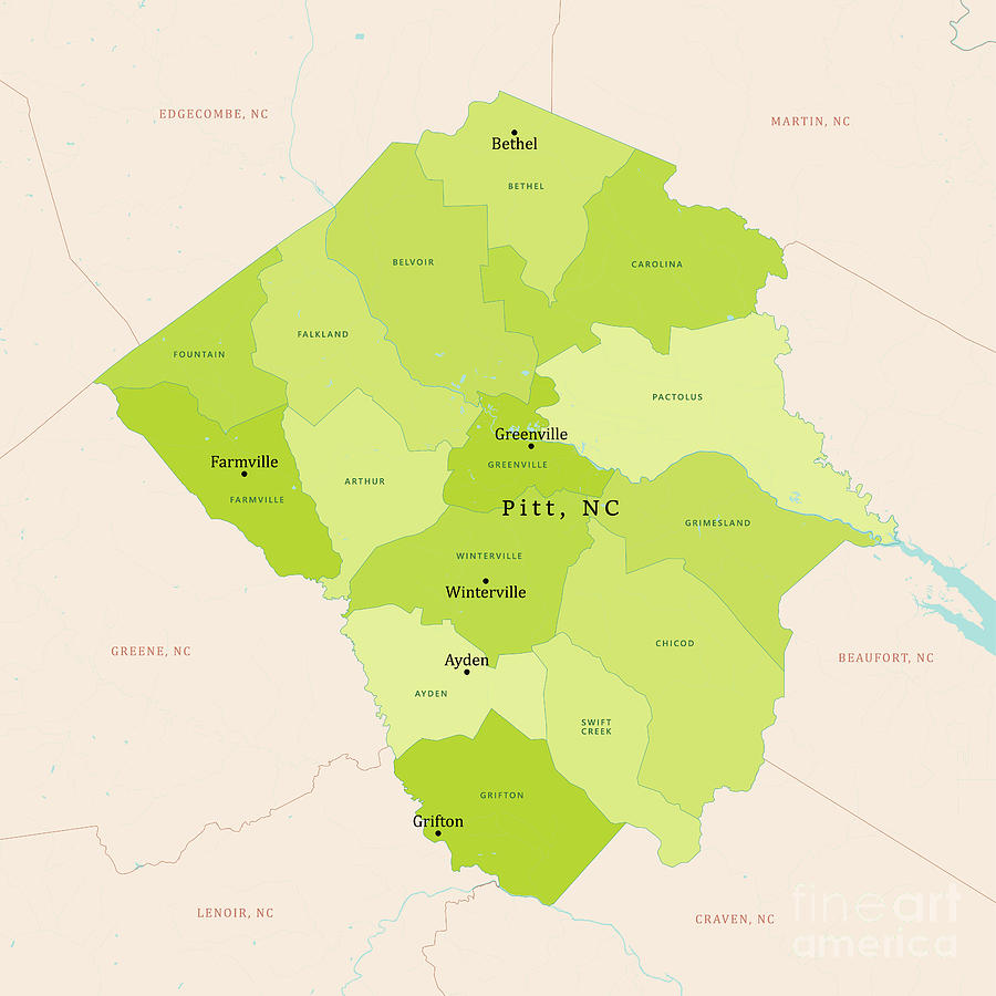 NC Pitt County Vector Map Green Digital Art by Frank Ramspott - Pixels