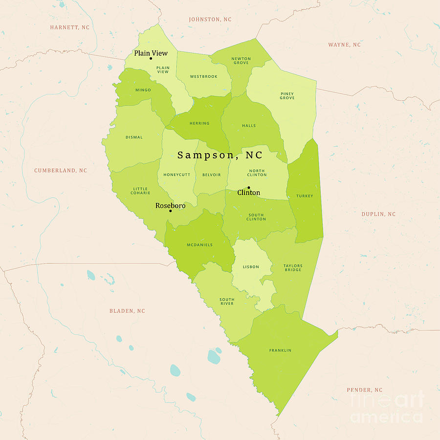 NC Sampson County Vector Map Green by Frank Ramspott