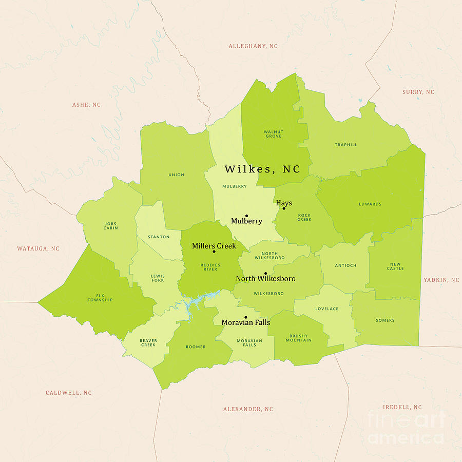 NC Wilkes County Vector Map Green Digital Art by Frank Ramspott - Pixels