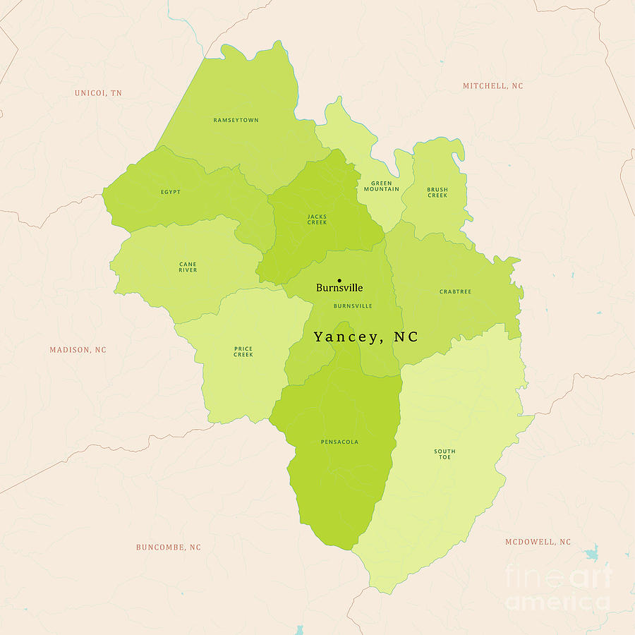 NC Yancey County Vector Map Green Digital Art by Frank Ramspott - Fine ...