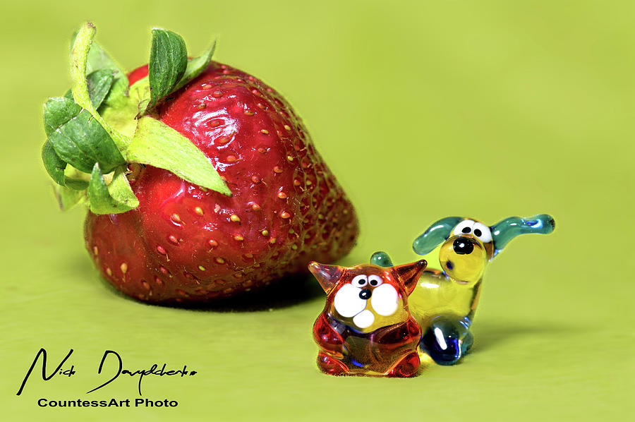 ND122 Strawberry and glass toys Pyrography by Mykola Davydchenko ND122 Strawberry and glass toys Pyrography by Mykola Davydchenko