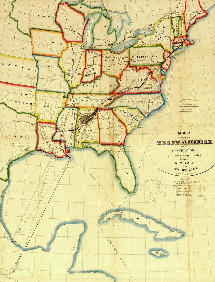 Transportation Drawing - NE and SW Alabama Railroad 1850 by Vintage Railroad Maps