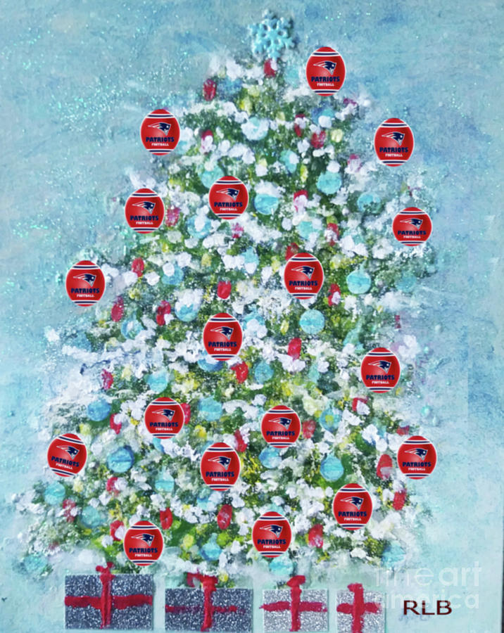 NE Patriots Christmas Tree Painting by Rita Brown
