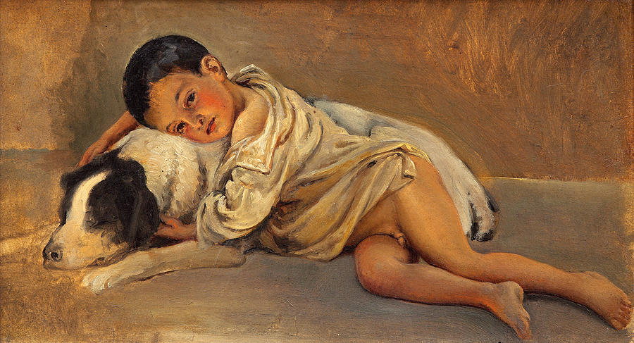 Neapolitan boy and dog Painting by Wilhelm Marstrand