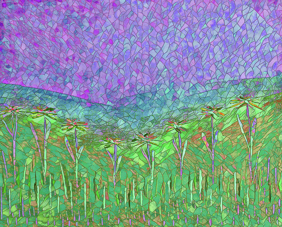 Nearby Flowers Mosaic Green and Purple Painting by Corinne Carroll