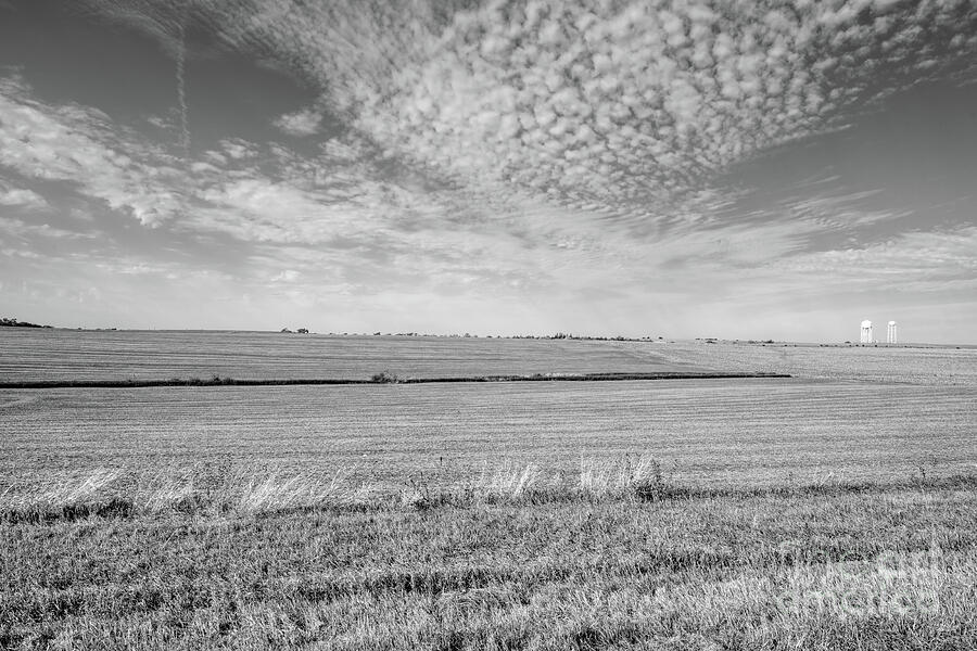 Nebraska Farm And Honeycomb Clouds Grayscale Photograph by Jennifer White