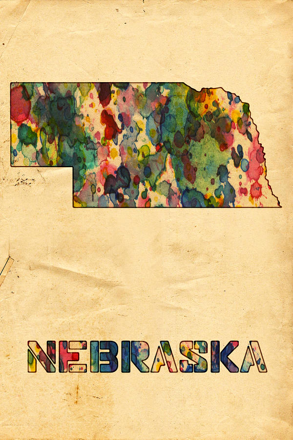 Nebraska Map Poster Watercolor Painting by Beautify My Walls