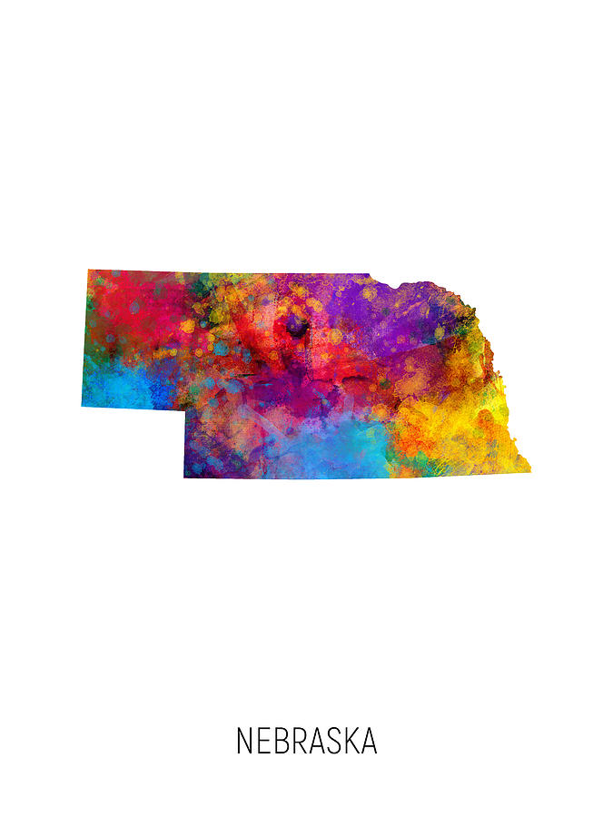 Nebraska Watercolor Map #92 Digital Art by Michael Tompsett