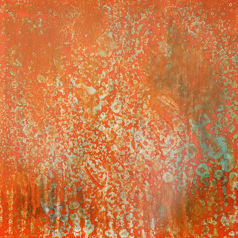 NEBULA Abstract In Orange Aqua Blue Coral Reef Painting by Lynnie Lang