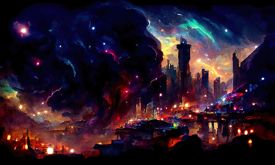 Nebula City, 01 Painting by AM FineArtPrints
