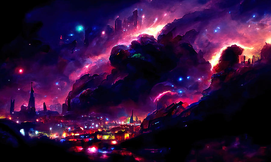 Nebula City, 02 Painting by AM FineArtPrints
