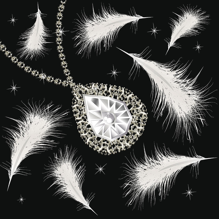 Necklace and feathers Drawing by Yugora Necklace and feathers Drawing by Yugora
