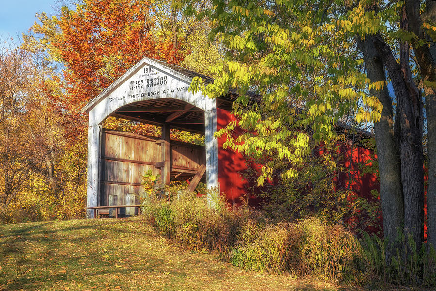 Neet Covered Bridge in Autumn Photograph by Susan Rissi Tregoning