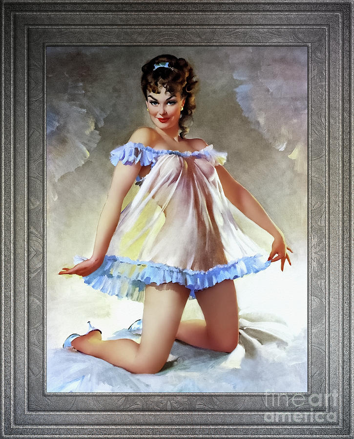 Negligee Fanfare by Gil Elvgren Vintage Xzendor7 Old Masters Reproductions Painting by Rolando Burbon