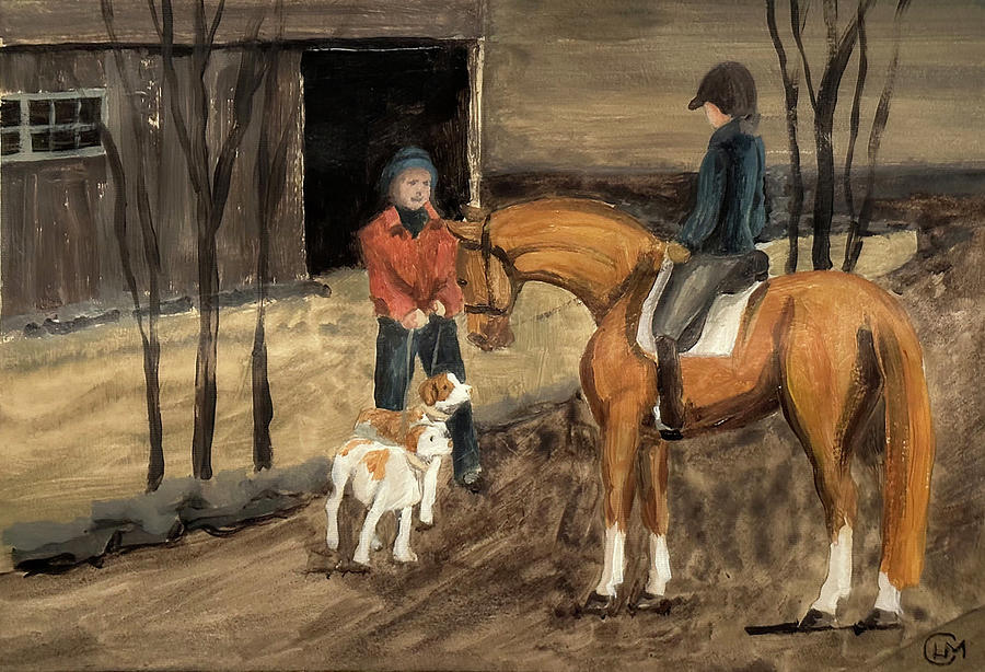 Neighborly Horse Chat Painting by Lisa Curry Mair