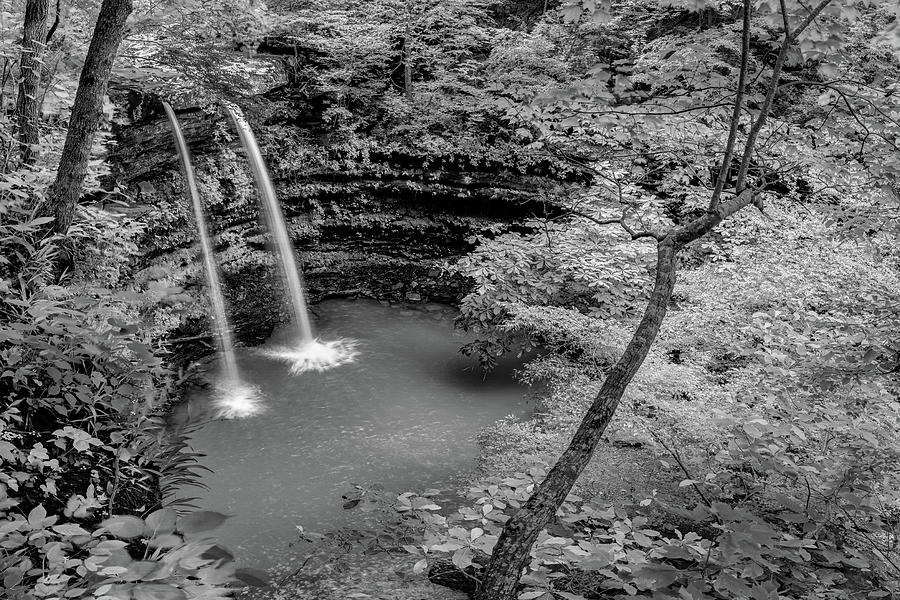 Black And White Photograph - Neil Compton Double Falls Infrared Black and White Monochrome by Gregory Ballos