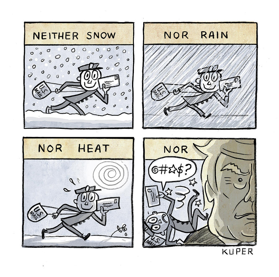 Neither Snow Nor Rain Drawing by Peter Kuper