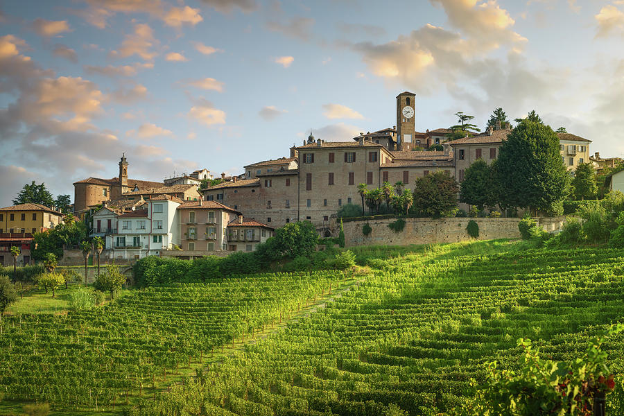 Neive town skyline and vineyards of Langhe, Piedmont, Italy Photograph by Stefano Orazzini