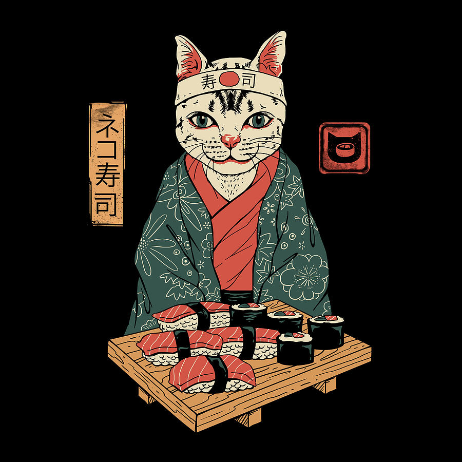 Cat Digital Art - Neko Sushi Bar by Vincent Trinidad