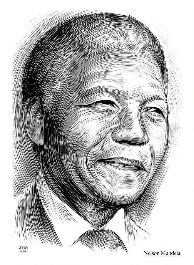 Nelson Mandela Digital Art - Nelson Mandela - Line Art by Greg Joens