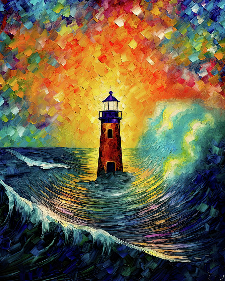 Colourful Impressionistic Lighthouse 5 Painting by Yontartov - Fine Art ...