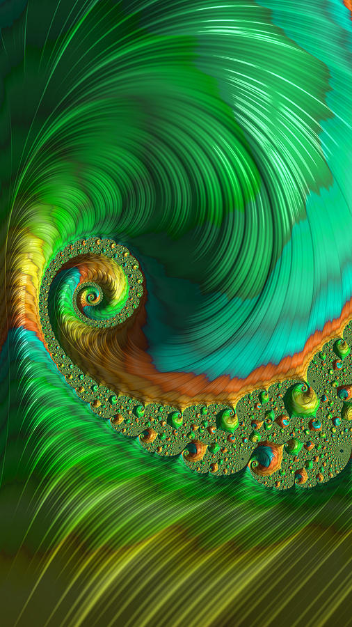 Neo Mint Fractal Chameleon Spiral  Digital Art by Shelli Fitzpatrick