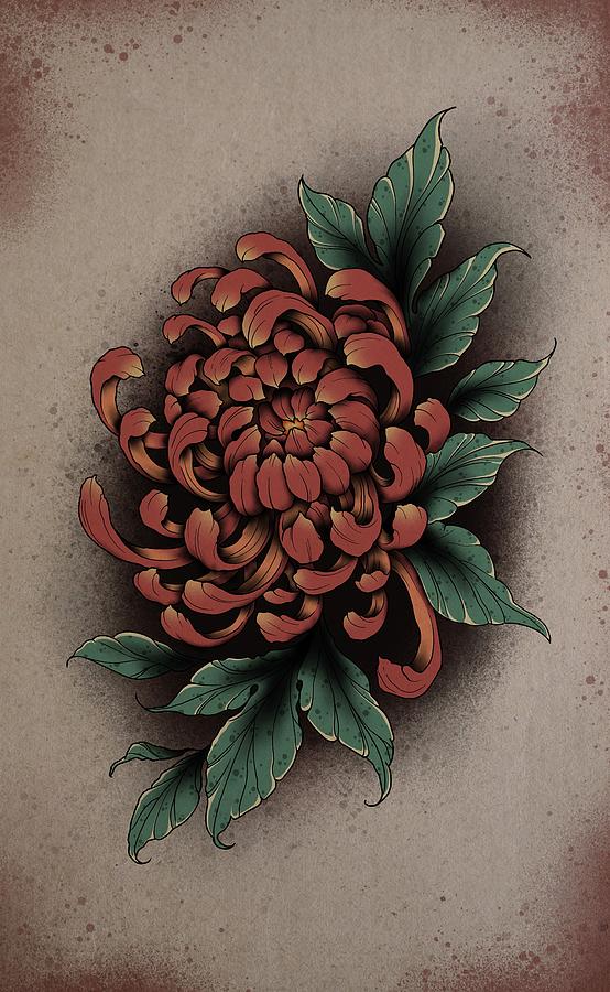 Neo Traditional Chrysanthemum Digital Art