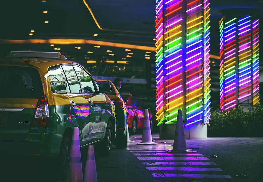 Transportation Photograph - Neon Bangkok Street Emquartier  by Pavel Khon