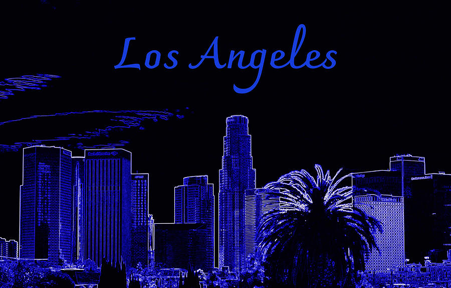 Neon Blue Downtown Los Angeles L A Digital Art by Gaby Ethington - Pixels