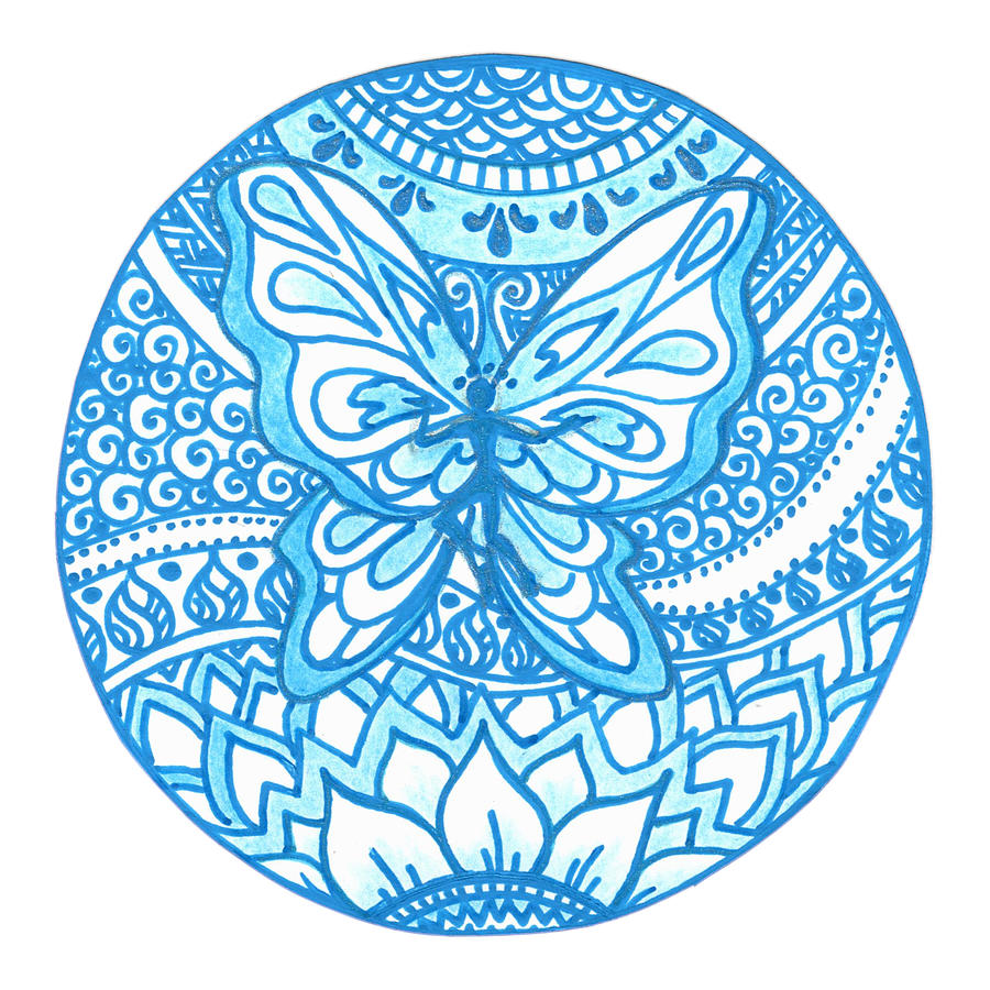 Neon Blue Fairy Mandala  Drawing by Katherine Nutt